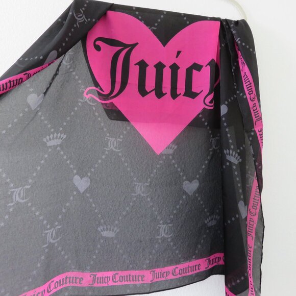 (#Z-1) Juicy Couture Sheer Multi-wear Square Pink Heart JC Logo Print Scarf - Picture 2 of 5